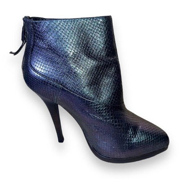 AllSaints Spitelfield Black Iridescent Snakeskin Emboss Leather Booties Women 8 - Picture 7 of 11